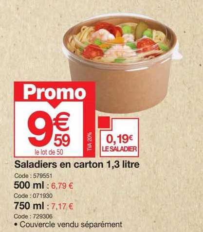 saladiers en carton 1,3 litre, 500 ml, 750 ml