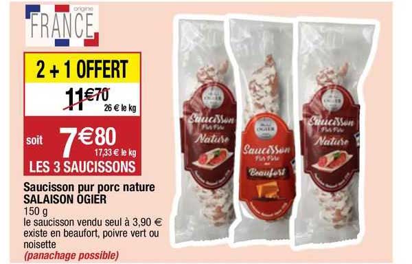 saucisson pur porc nature salaison ogier