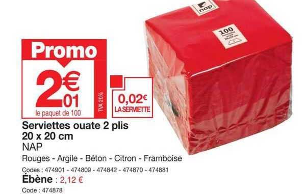 serviettes ouate 2 plis 20 x 20 cm nap