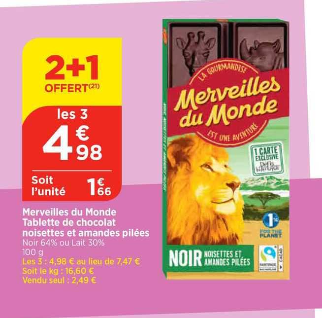 tablette de chocolat noisettes et amandes pilées merveilles du monde