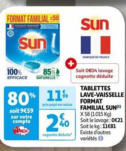 tablettes lave-vaisselle format familial sun