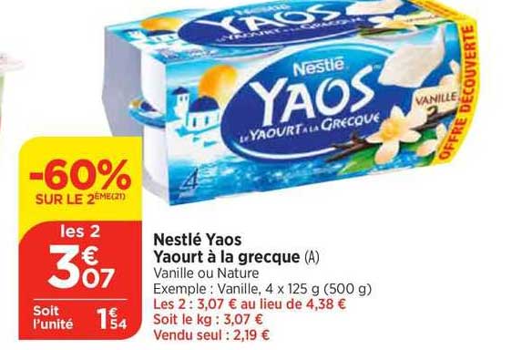 Yaourt à La Grecque Nestlé Yaos