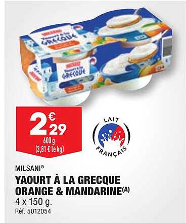 Yaourt à La Grecque Orange & Mandarine Milsani