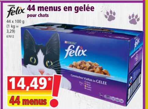 44 menus en gelée pour chats felix