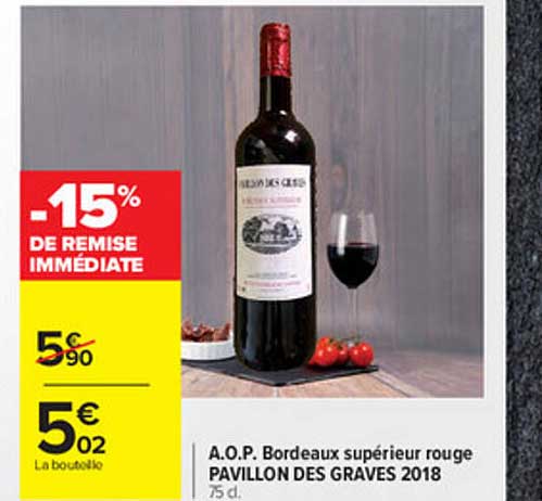 a.o.p. bordeaux supérieur rouge pavillon des graves 2018