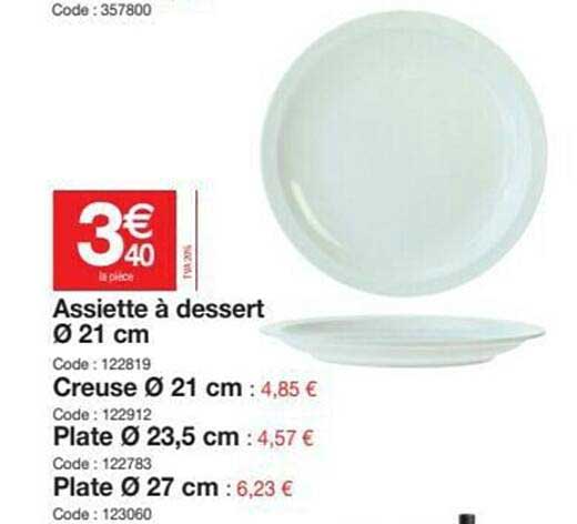 assiette à dessert ø 21 cm, creuse ø 21 cm, ø23,5 cm, plate ø 27 cm