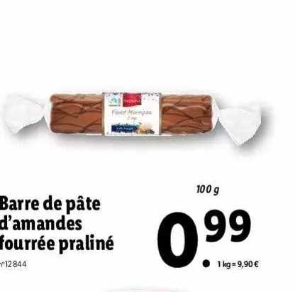 barre de pâte d'amandes fourrée praliné