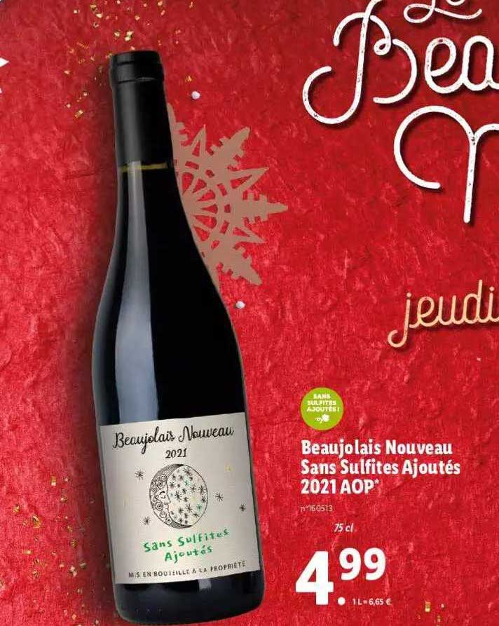 beaujolais nouveau sans sulfites ajoutés 2021 aop
