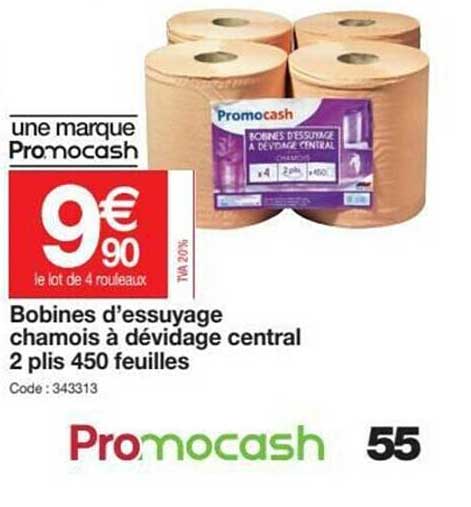 bobines d'essuyage chamois à dévidage central 2 plis 450 feuilles
