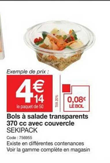 Bols à Salade Transparents 370 Cc Avec Couvercle Sekipack