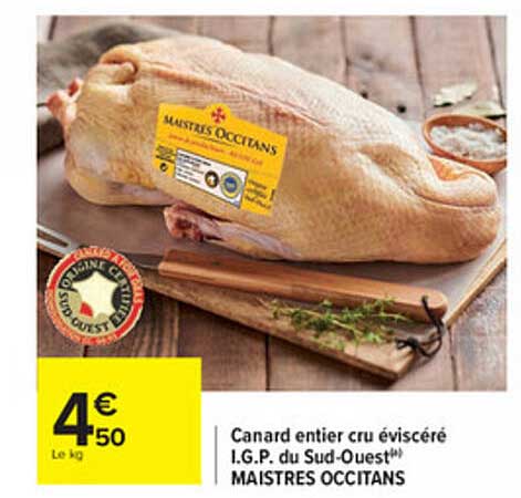 canard entier cru éviscéré i.g.p. du sud-ouest maistres occitans