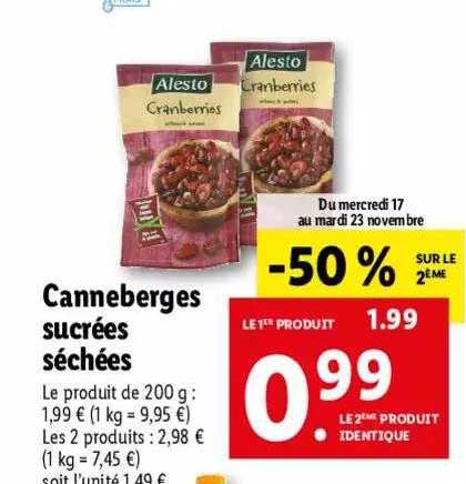 canneberges sucrées séchées alesto