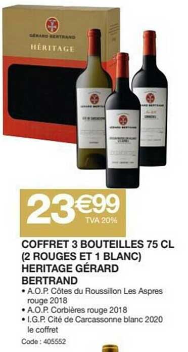 coffret 3 bouetilles 75 cl (2 rouges et 1 blanc) héritage gérard bertrand