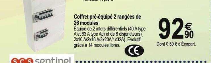 coffret pré-équipé 2 rangées de 26 modules scs sentinel