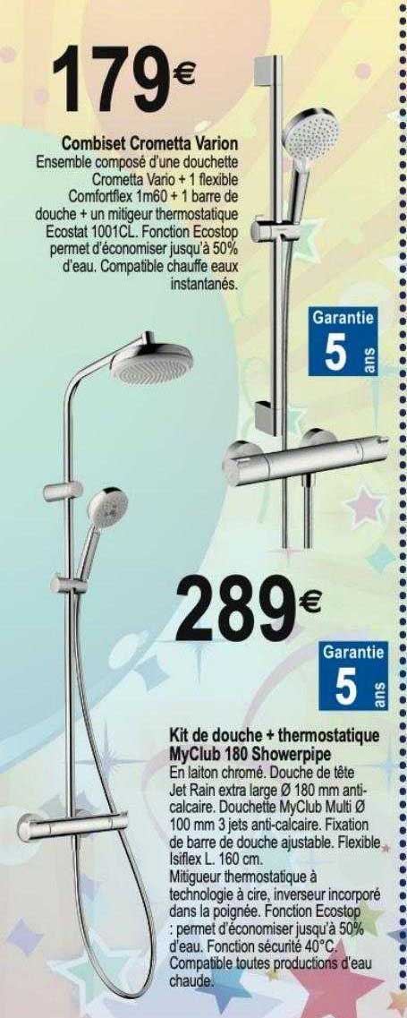 Combiné Crometta Varion, Kit De Douche + Thermostatique MyClub 180 Showerpipe
