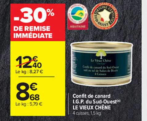 confit de canard i.g.p. du sud-ouest le vieux chêne
