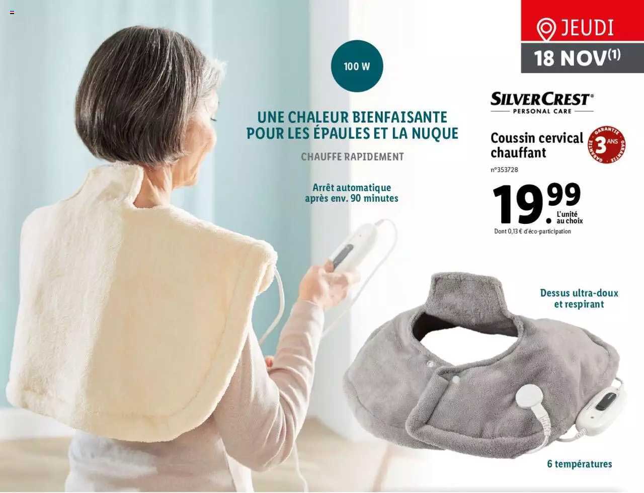 coussin cervical chauffant silver crest