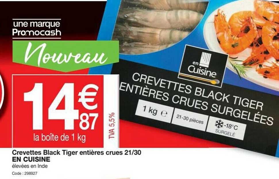 crevettes black tiger entières crues 21-30 en cuisine