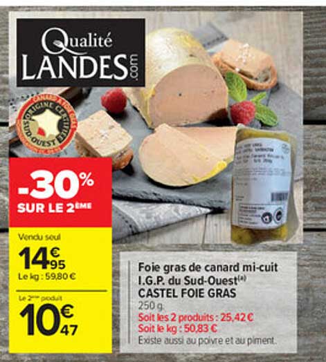foie gras de canard mi-cuit i.g.p. du sud-ouest castel foie gras