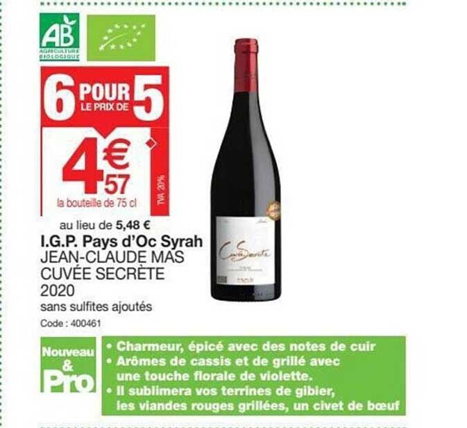 i.g.p. pays d'oc syrah jean-claude mas cuvée secrète 2020