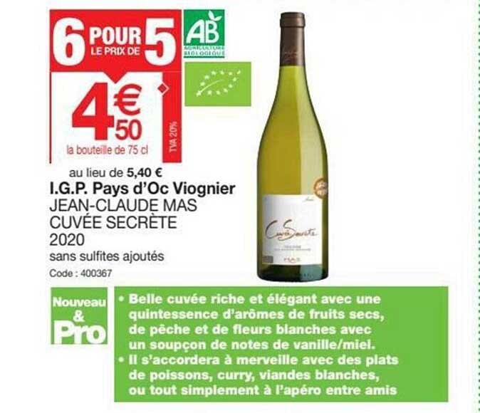 i.g.p. pays d'oc viognier jean-claude mas cuvée secrète 2020