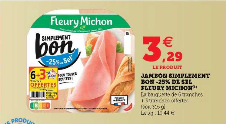 jambon simplement bon -25% de sel fleury michon