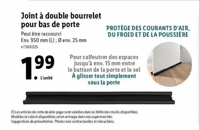 joint à double bourrelet pour bas de porte