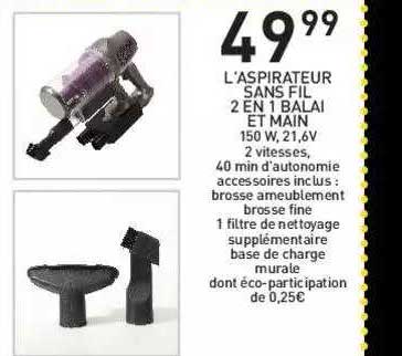l'aspirateur sans fil 2 en 1 balai et main