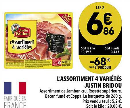 l'assortiment 4 variétés justin bridou