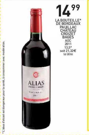 la bouteille de bordeaux pauillac château croizet bages aoc 2011