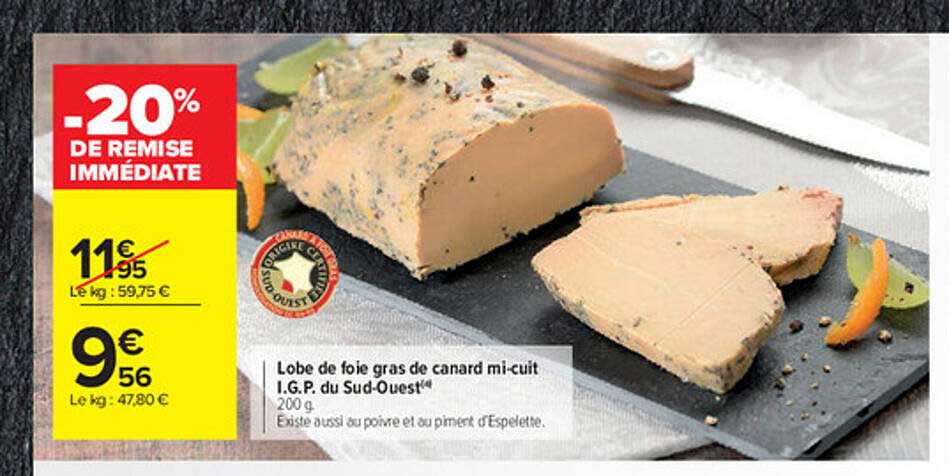 lobe de foie gras de canard mi-cuit i.g.p. du sud-ouest