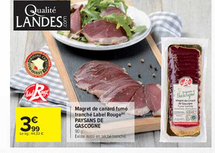 magret de canard fumé tranché label rouge paysans de gascogne