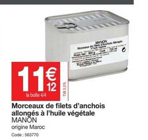 morceaux de filets d'anchois allongés à l'huile végétale manon
