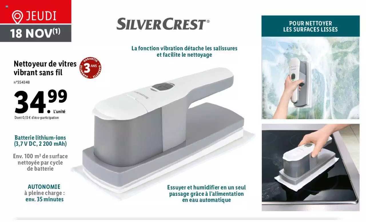 nettoyeur de vitres vibrant sans fil silver crest