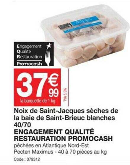 noix de saint-jacques sèches de la baie de saint-brieuc blanches 40-70 engagement qualité restauration promocash