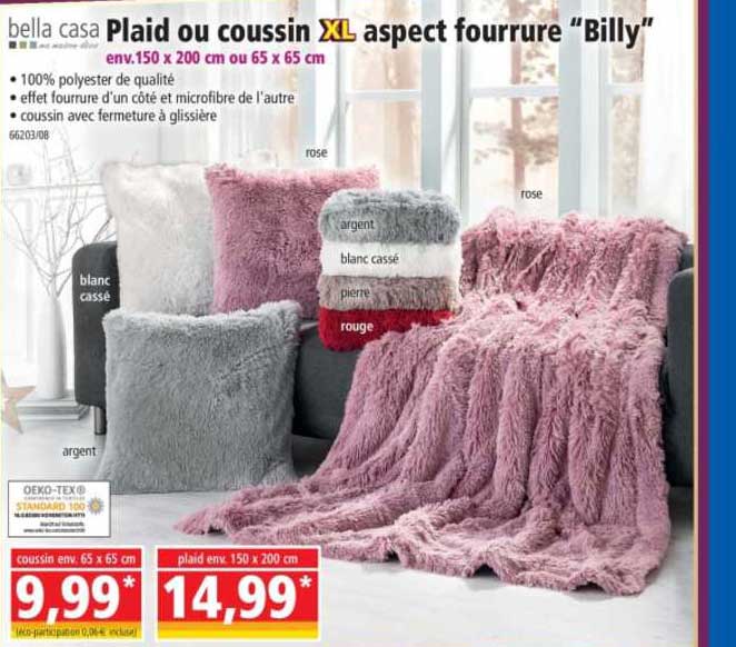 plaid ou coussin xl aspect fourrure "billy" bella casa