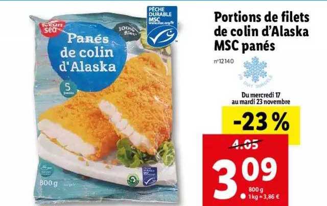 Portions De Filets De Colin D'alaska Msc Panés Ocean Sea