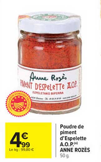 poudre de piment d'espelette a.o.p. anne rozès