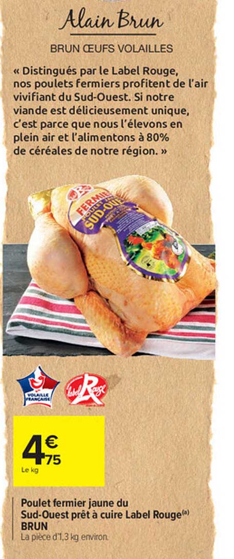 poulet fermier jaune du sud-ouest prêt à cuire lable rouge brun