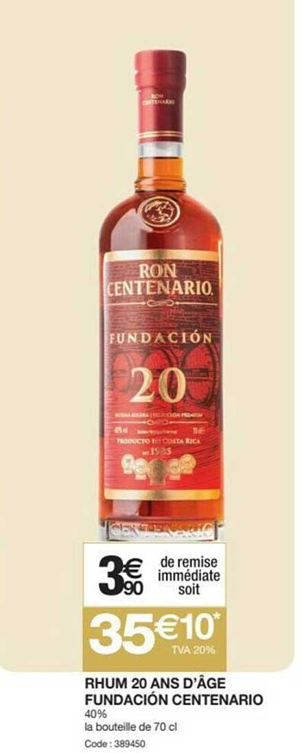 rhum 20 ans d'âge fundación centenario