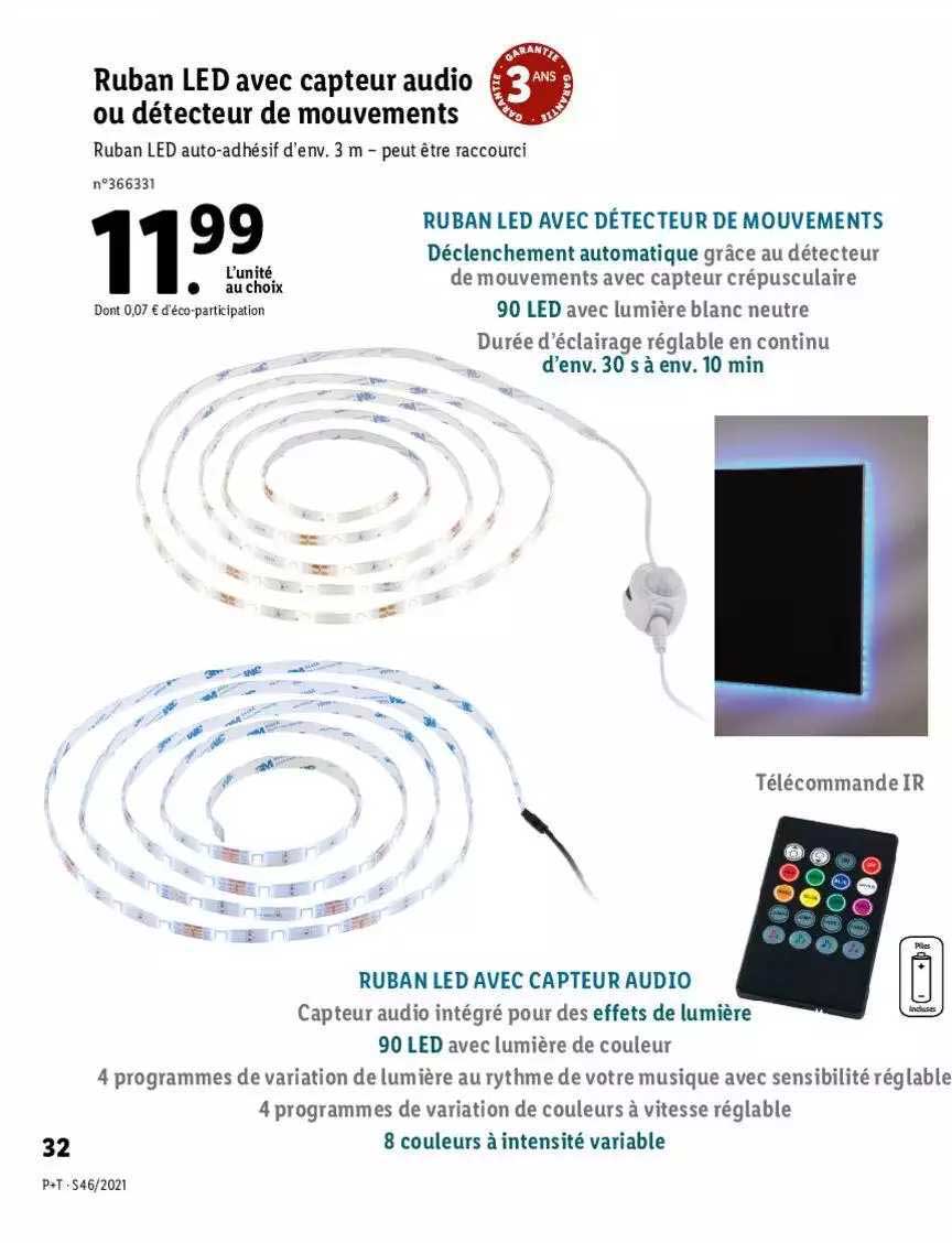 ruban led avec capteur audio ou détecteur de mouvements