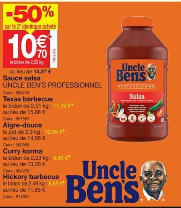Sauce Salsa Uncle Ben's Professionnel, Texas Barbecue, Aigre-douce, Curry Korma, Hickory Barbecue