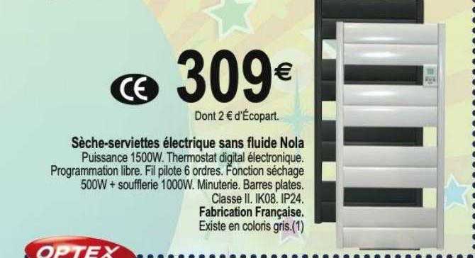 sèche-serviettes électrique sans fluide nola