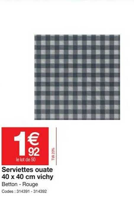 serviettes ouate 40 x 40 cm vichy