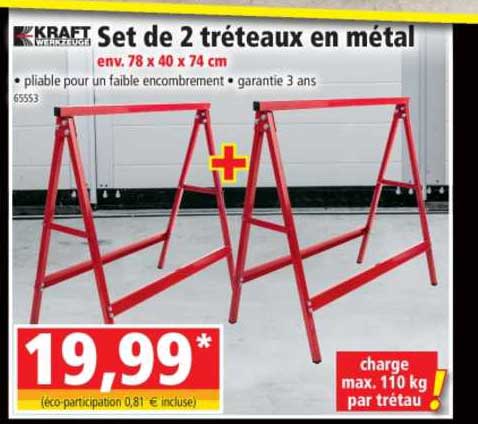 set de 2 tréteaux en métal kraft werkzeuge