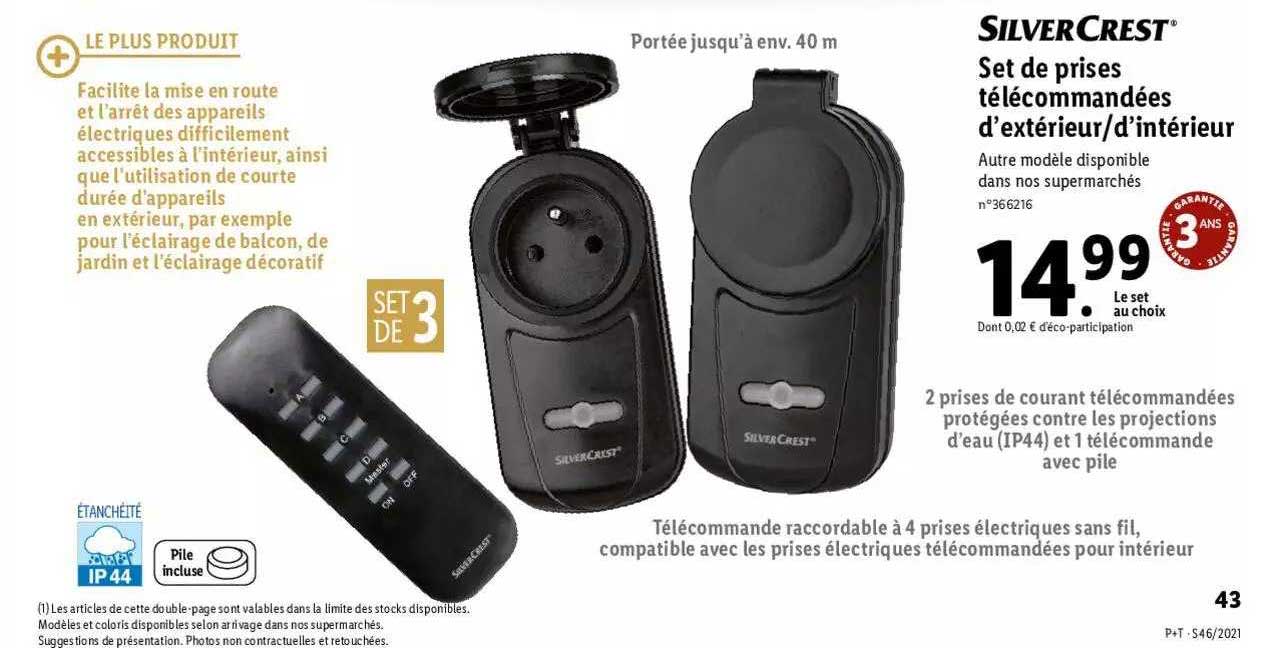 set de prises télécommandées d'extérieur - d'intérieur silver crest