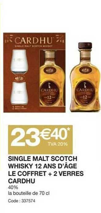 single malt scotch whisky 12 ans d'âge le coffret + 2 verres cardhu