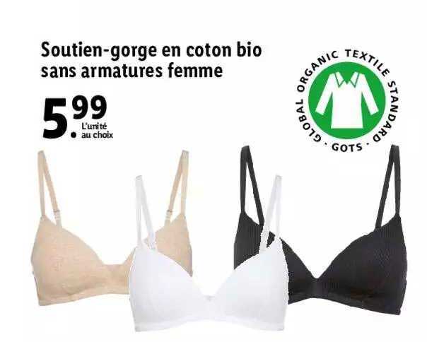soutien-gorge en coton bio sans armatures femme
