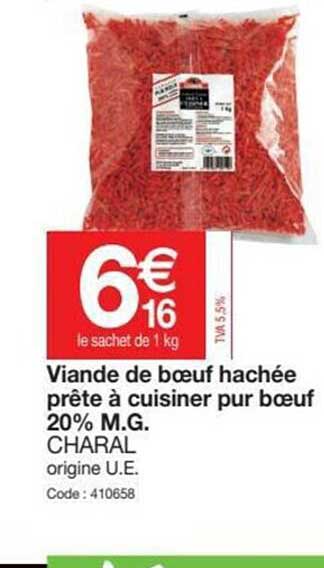 viande de bœuf hachée prête à cuisiner pur bœuf 20% m.g.