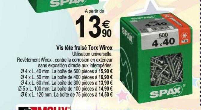 vis tête fraisé torx wirox